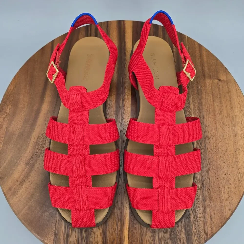 Rothy's The Fisherman Sandals Womens 12 Scarlet Red Knit Strappy Buckle Flat